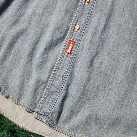 Vintage Marlboro Unlimited Denim Shirt XL Made in USA Western Workwear 25x33 - Picture 4 of 5